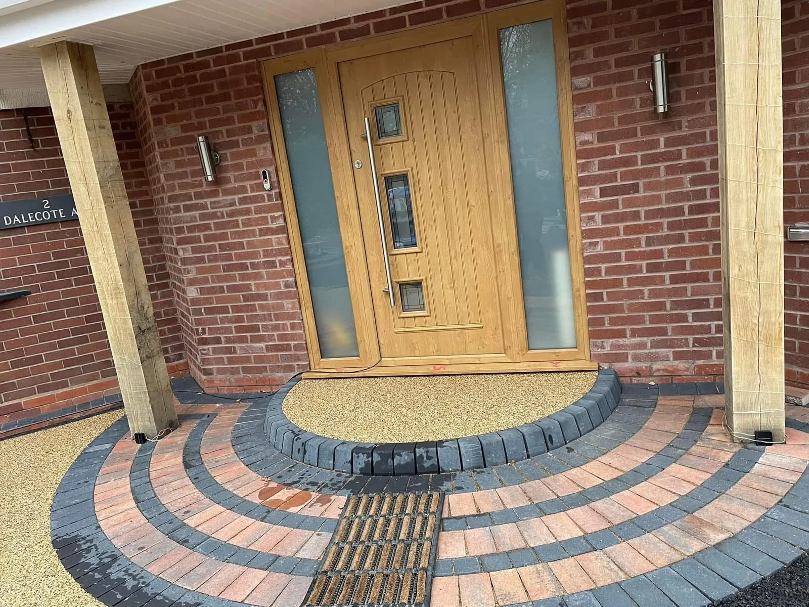 Completed patterned block-paved driveway